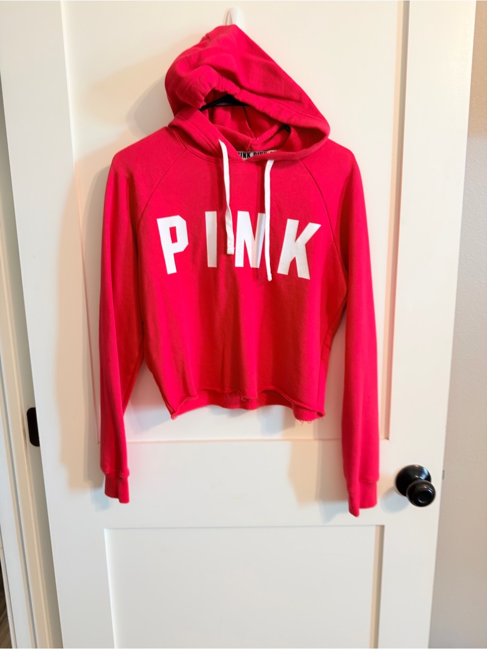 Victoria's Secret PINK Cropped Hoodie Sweatshirt - Hot Pink with White Logo